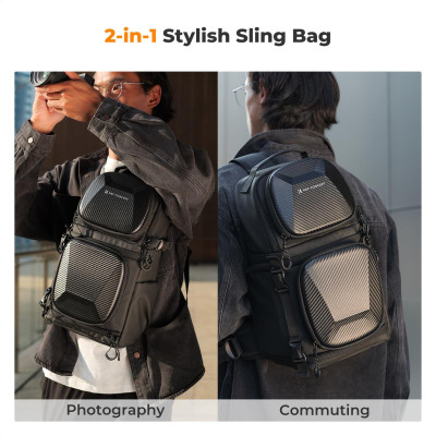 Avatar Shop|K&F U02 Geanta Sling Foto 10L, Carcasa Rigida Anti-Impact, Deschidere Laterala 270°, Curea Anti-Alunecare|K&F Concept