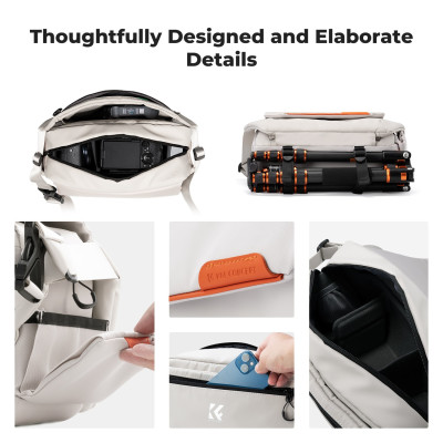 Avatar Shop|K&F Concept Urban Wander 14 Geanta Sling 10L, Alba, Rezistenta la Apa, Compartimente Ajustabile, 0.81kg|K&F Concept