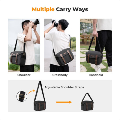 Avatar Shop|K&F Urban Wander 06 Geanta Foto Sling, Capacitate 10L, Gri Inchis, Compartiment DSLR, Curea Ajustabila, Inchidere Magnetica|K&F Concept