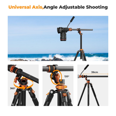Avatar Shop|K&F T254A7+FH-03 Trepied Foto cu Cap Hidraulic, Inaltime Maxima 2.31m, Sarcina 5kg, Pliat 54cm, Monopied Detasabil 2.4m|K&F Concept