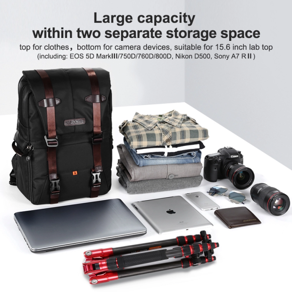 K&F Concept Rucsac Foto DSLR/SLR 20L, Compartiment Laptop 15.6 inch, Suport Trepied, Impermeabil, Maro Inchis