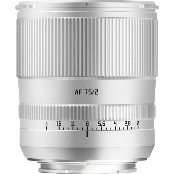 TTArtisan AF 75mm F2 Obiectiv Montura Sony E, Argintiu, Autofocus, Diafragma f/2, Corp Metalic
