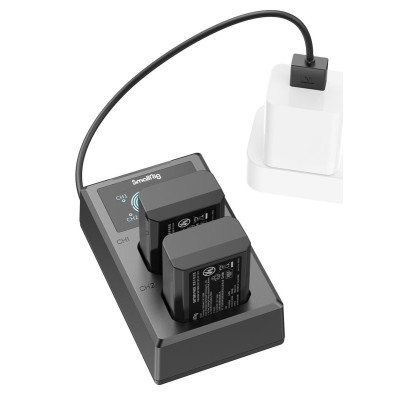 Avatar Shop|SmallRig 3818 NP-FW50 Kit Baterie si Incarcator, 2x Baterii, Incarcator Dublu LCD, Cablu USB-A/USB-C, Compatibil Sony|SmallRig
