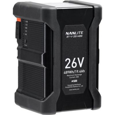 Avatar Shop|Nanlite BT-V-26V489 Baterie V-Mount 26V 489Wh, IP54, Iesire 20A, Dual D-Tap 25.2V/10A, Pentru Forza II/B 300/500/720|Nanlite