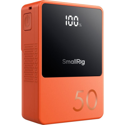 Avatar Shop|SmallRig VB50 4871, Baterie V-Mount Mini, Capacitate 14.54V 3400mAh 49.4Wh, USB-C PD 45W, Ecran OLED, Portocaliu|SmallRig