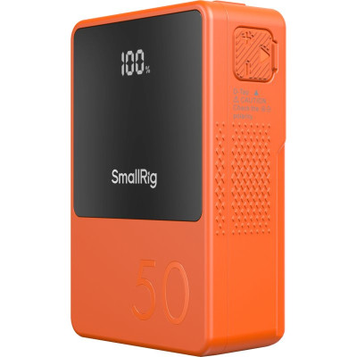 Avatar Shop|SmallRig VB50 4871, Baterie V-Mount Mini, Capacitate 14.54V 3400mAh 49.4Wh, USB-C PD 45W, Ecran OLED, Portocaliu|SmallRig
