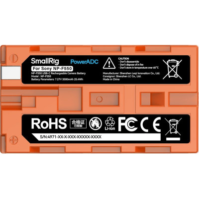 Avatar Shop|SmallRig 4971 NP-F550 USB-C Baterie Reincarcabila, Portocaliu, 3500mAh, Incarcare 5V 2.3A, Compatibila Camera si LED|SmallRig