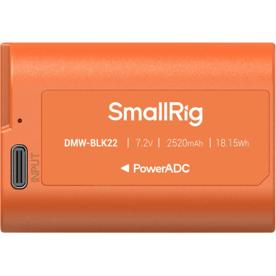 Avatar Shop|SmallRig 4979 Baterie Reincarcabila USB-C DMW-BLK22, Capacitate 2520mAh, Incarcare 5V/2A, Compatibila Panasonic LUMIX, Orange|SmallRig