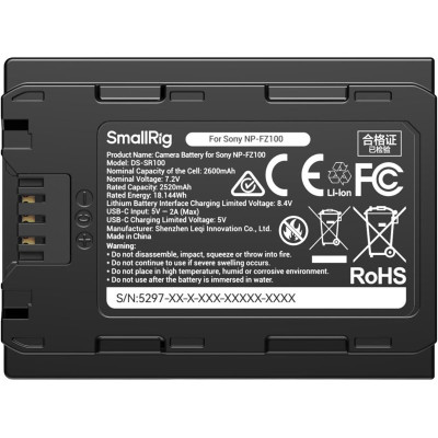 Avatar Shop|SmallRig 5297 Baterie USB-C pentru Sony NP-FZ100, Afisaj LED Nivel Incarcare, 2600mAh, Incarcare Rapida|SmallRig