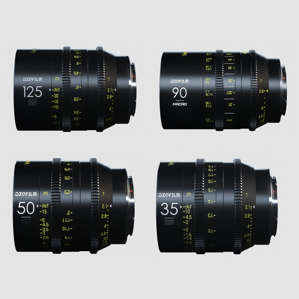 DZOFilm Vespid Kit 4 Obiective Cinema PL, 35mm T2.1, 50mm T2.1, Macro 90mm T2.8, 125mm T2.1, Full Frame 46.5mm