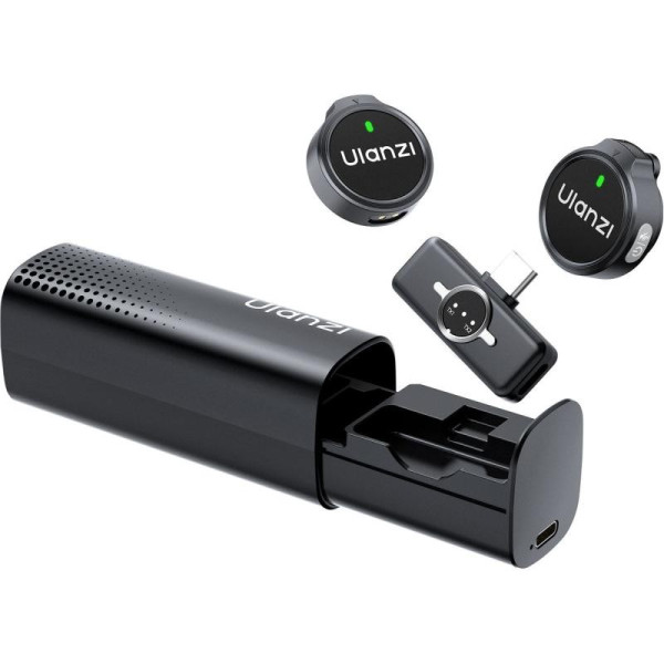 Ulanzi A21 Microfon Wireless, USB-C, Sistem 2 Canale, Transmisie 2.4GHz, Raza 100m, Autonomie 6 Ore, Negru