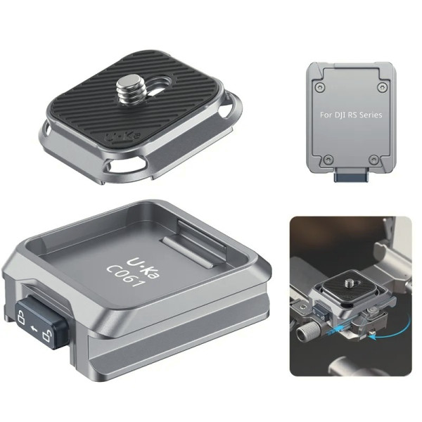 Ulanzi C061 Uka Kit de Prindere Rapida pentru DJI RS, Compatibil RS 2, RS 3, RS 4, Sistem Uka/F38, Capacitate 6kg, Greutate 57g