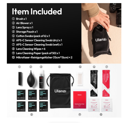 Avatar Shop|Ulanzi CO72 Kit de Curatare 10-in-1, Pentru Camere, Obiective si Senzori APS-C, Curatare Uscata si Umeda, Cutie de Depozitare|Ulanzi