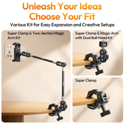 Avatar Shop|Ulanzi CO78 Kit Magic Arm, Super Clamp Inclus, Lungime Brat 38.5cm, Sarcina Maxima 1kg, Cap Sferic 360°, Aluminiu si Silicon|Ulanzi