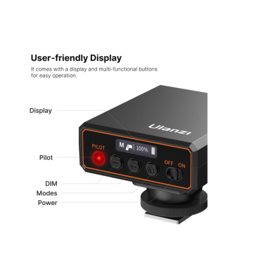 Avatar Shop|Ulanzi F12 V2 Mini Blitz Speedlite, Numar Ghid 12m, Temperatura Culoare 5600K, Baterie 1200mAh, Incarcare USB-C, Greutate 108g|Ulanzi