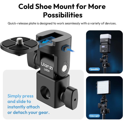 Avatar Shop|Ulanzi LA04 Adaptor Stativ Lumina, Surub Superior 1/4 Inch, Montura Cold Shoe, Inclinare 180 Grade, Greutate 100g|Ulanzi