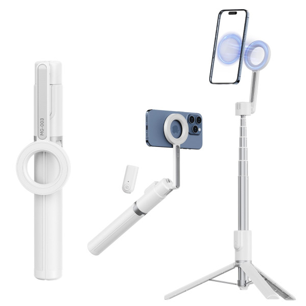 Ulanzi MG-003 Pro V3 Selfie Stick si Trepied Magnetic, Alb, Inaltime 136.5cm, 7 Sectiuni Telescopice, Telecomanda Bluetooth 10m