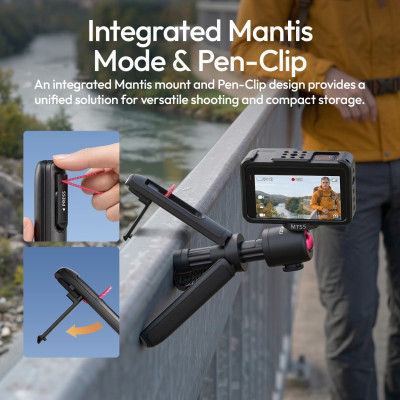 Avatar Shop|Ulanzi MT55 SnapGo Mini Trepied Selfie Stick, Montura 1/4'', Cap Bila 360 Grade, Mod Mantis, Pliabil, 123g|Ulanzi