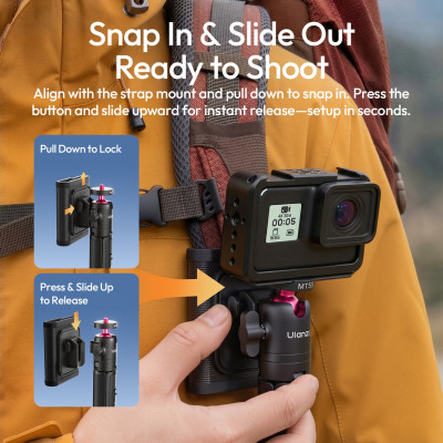 Avatar Shop|Ulanzi MT55 SnapGo Mini Trepied Selfie Stick, Montura 1/4'', Cap Bila 360 Grade, Mod Mantis, Pliabil, 123g|Ulanzi