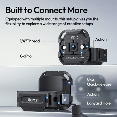Avatar Shop|Ulanzi PK13 Adaptor Extensie Uka pentru DJI Osmo Pocket 3, Filet 1/4 si GoPro, Aluminiu CNC, 38g|Ulanzi