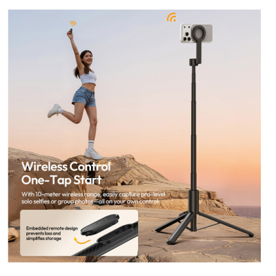 Avatar Shop|Ulanzi SK27 Selfie Stick si Trepied Magnetic, Inaltime 165 cm, Inclinare 200°, Telecomanda Bluetooth 10m, 8 Sectiuni|Ulanzi