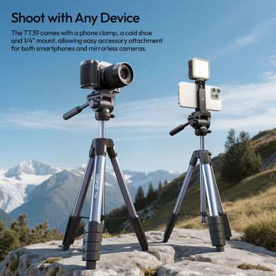 Avatar Shop|Ulanzi TT39 Trepied Video, Inaltime 42-155 cm, Sarcina 3 kg, Cap Panoramic si Inclinare, Placa Arca-Type, Greutate 950 g|Ulanzi