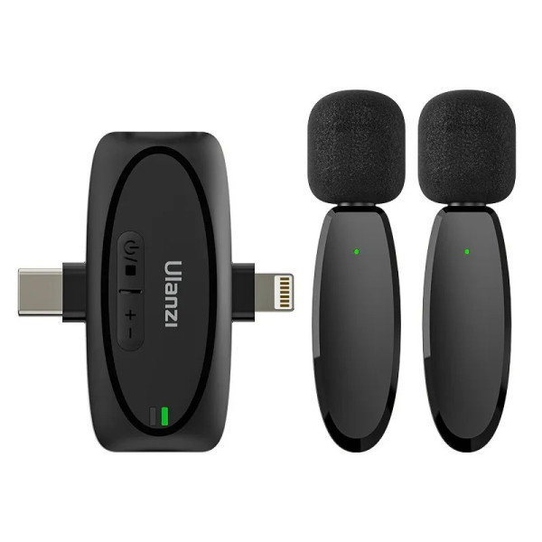 Ulanzi V6 Microfon Lavaliera Wireless 3-in-1, Plug-Play, 2 Transmitatoare, Conectori USB-C, Lightning, 3.5mm TRS, Raza 50m