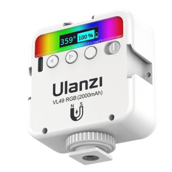 Ulanzi VL49 RGB Mini Lampa LED, Alba, WB 2500K-9000K, CRI ≥95, 13 Efecte de Lumina, Baterie 2000mAh