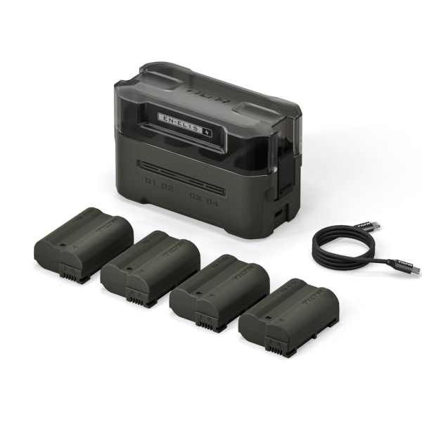 Tilta EN-EL15C Statie de Incarcare cu 4 Baterii, Verde, USB-C 45W, 4 Sloturi, Incarcare in 3 Ore, Compatibil Nikon