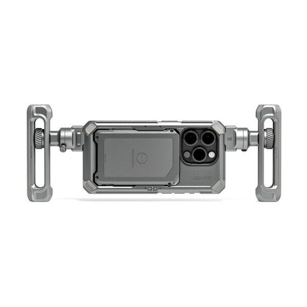 Tilta Khronos iPhone 15 Pro Kit Usor, Titanium White, Carcasa cu 4 Suruburi, Maner Ajustabil, 9 Puncte de Montare, Filet 1/4-20