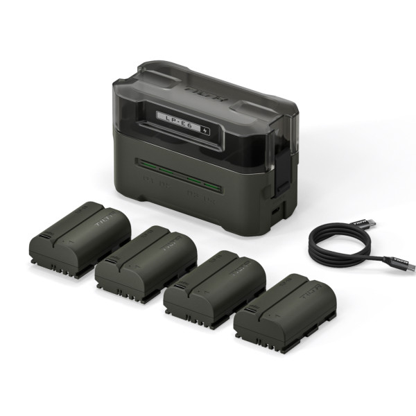 Tilta TBC-E6-GN Statie de Incarcare pentru Baterii LP-E6P, Kit 4 Baterii, USB-C 45W, 4 Sloturi, Verde