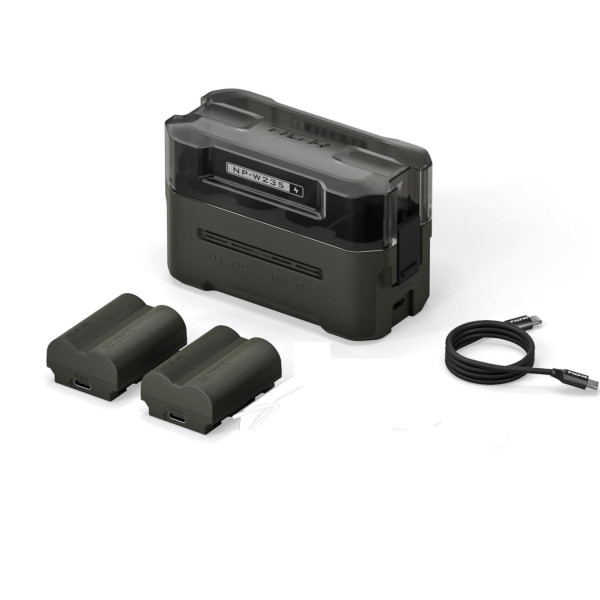 Tilta NP-W235 Statie de Incarcare cu Baterii, Kit 2 Baterii, Verde, Incarcare Rapida USB-C 45W, 4 Sloturi de Incarcare