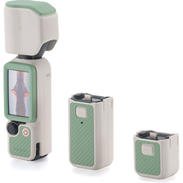 Tilta Husa Silicon Protectie DJI Osmo Pocket 4 Power Kit, Set 5 Piese, Culoare Alb Celadon, Textura Anti-Alunecare, Acces