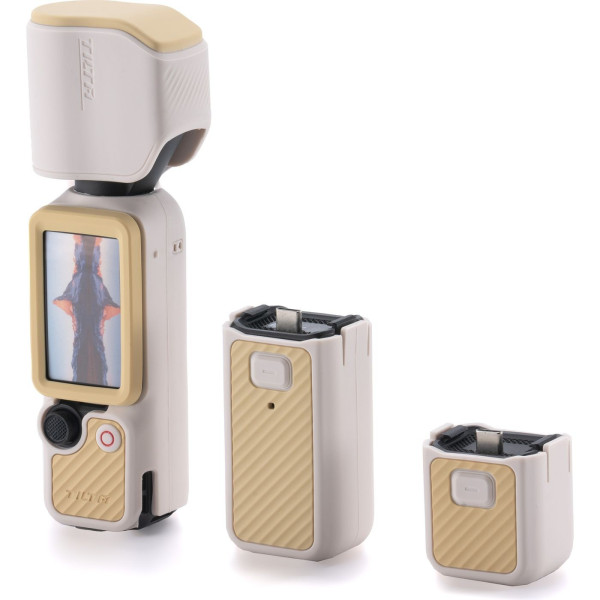 Tilta Husa de Protectie din Silicon pentru DJI Osmo Pocket 4 Power Kit, Set 5 Piese, Bej Nisipiu, Grip Anti-Alunecare