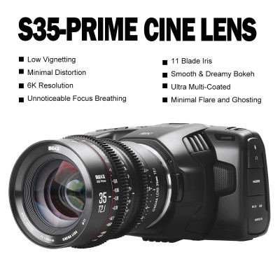 Avatar Shop|Meike 35mm T2.1 S35 Prime Cine Obiectiv, Montura PL, Diafragma T2.1-T22, 11 Lamele, Focalizare Manuala, 940g|Meike