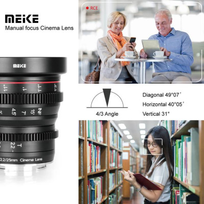 Avatar Shop|Meike Obiectiv Cine 25mm T2.2, Montura Micro Four Thirds, Focalizare Manuala, Diafragma T2.2-T22, Filtru 77mm|Meike