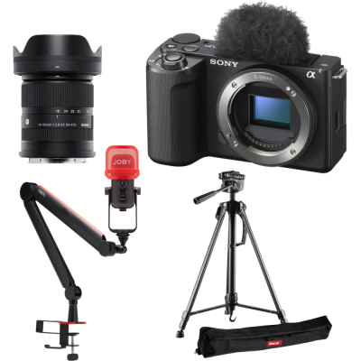 Avatar Shop|Sony ZV-E10II Kit Podcast, Cu Obiectiv Sigma 18-50mm F2.8, Microfon Joby Wavo Pod, Brat Joby Boom Wavo, Trepied Inca IN3530D|Sony