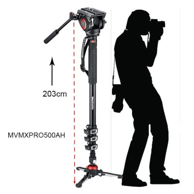 Avatar Shop|Manfrotto MVMXPRO500 Monopied Video Fluid, Baza Fluidtech, Blocare Baza, Aluminiu, Sustine 8kg, Inaltime 203cm|Manfrotto Video