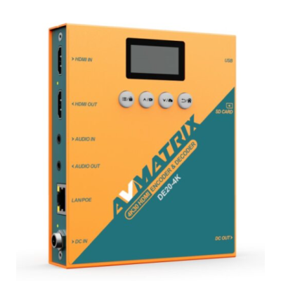 Avatar Shop|AVMatrix DE20-4K-NDI Encoder si Decoder HDMI/IP, Intrare 4K60, Codare/Decodare 4K30, NDI|HX3, PoE+, SRT/RTMP|AVMATRIX
