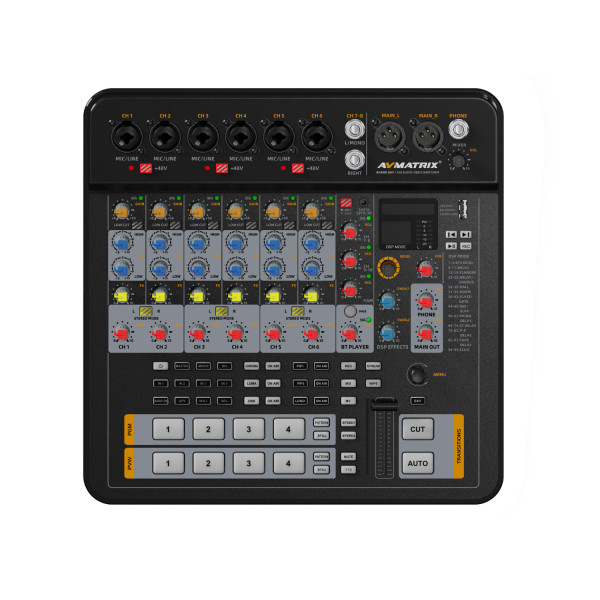 AvMatrix Shark S4M Mixer Audio-Video, 2x HDMI, 2x 3G-SDI, Streaming RTMP/SRT, Inregistrare SD/USB, 6x Microfon