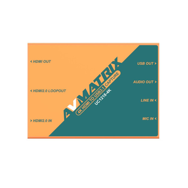 AVMATRIX UC1218-4K Capturator Video HDMI la USB 3.1 Type-C, Input 4K60, Loop HDMI 4K, Audio Mic/Line, Plug-and-Play