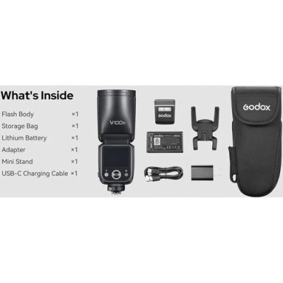 Avatar Shop|Blitz Godox V100 pentru Nikon, 100W, Cap Rotund, Sub-blit Integrat, Ecran Tactil, Acumulator Li-Ion VB30, HSS 1/8000s|Godox