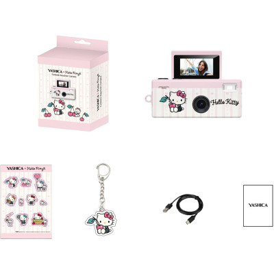 Avatar Shop|YASHICA Funtastic Cherries Hello Kitty Camera Foto Breloc, 1MP, Ecran Rabatabil 180 Grade, Video 1080p, USB-C|Yashica
