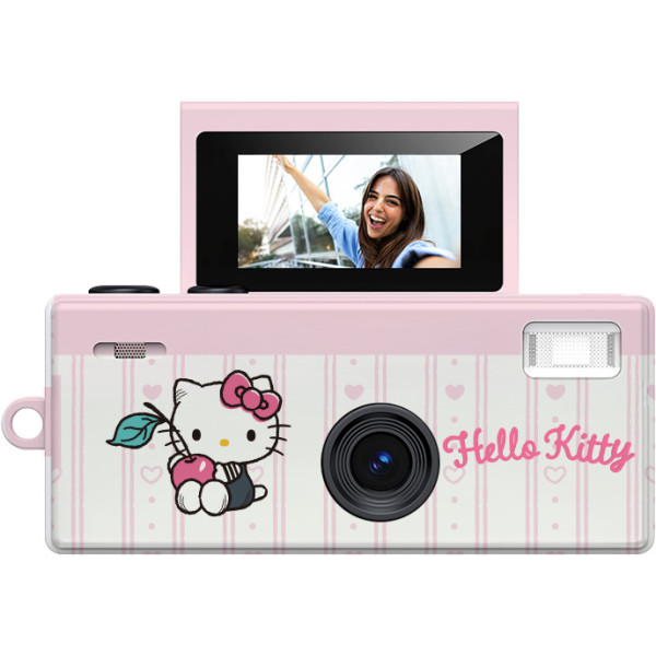 YASHICA Funtastic Cherries Hello Kitty Camera Foto Breloc, 1MP, Ecran Rabatabil 180 Grade, Video 1080p, USB-C