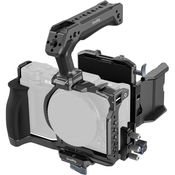 SmallRig 6113 Cage HawkLock pentru Nikon ZR, Montura Baterie V-mount, Maner Superior HawkLock, Placa Arca-Swiss, Clema HDMI