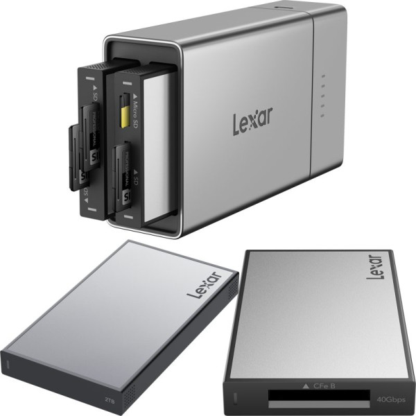 Lexar Professional Workflow Go, Statie Andocare 2-Bay, Cititor CFexpress 4.0 Tip B, SSD 2TB, USB-C 10Gb/s, Baterie 5000mAh