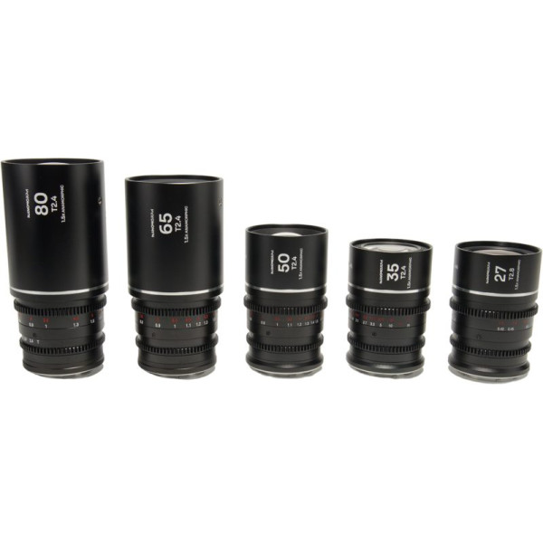 Laowa Nanomorph S35 Prime 5-Lens Bundle, Montura Sony E, 27-80mm T2.4, Squeeze 1.5X, Finisaj Argintiu