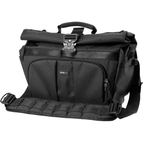 Think Tank FocusPoint Crossbody I, Geanta Foto Crossbody, Volum 13L, Asphalt Black, Inchidere Rolltop, Buzunar Ascuns AirTag