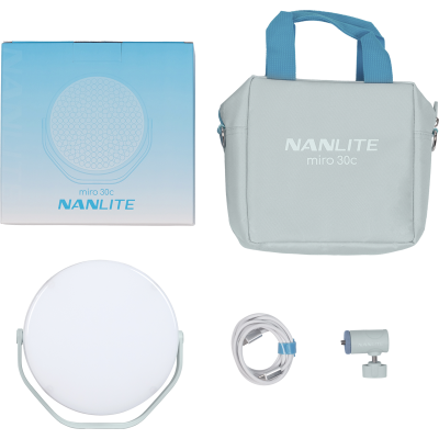 Avatar Shop|Nanlite Miro 30c LED Panou Rotund RGBWW, 30W, CCT 2700K-7500K, Mod RGB HSI, Baterii NP-F, USB-C PD|Nanlite