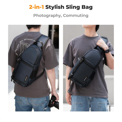 K&F Concept Sling Urban Wander 02 Rucsac Foto 10L, Crossbody, Acces Lateral Rapid, Protectie Socuri, Suport Trepied, Albastru